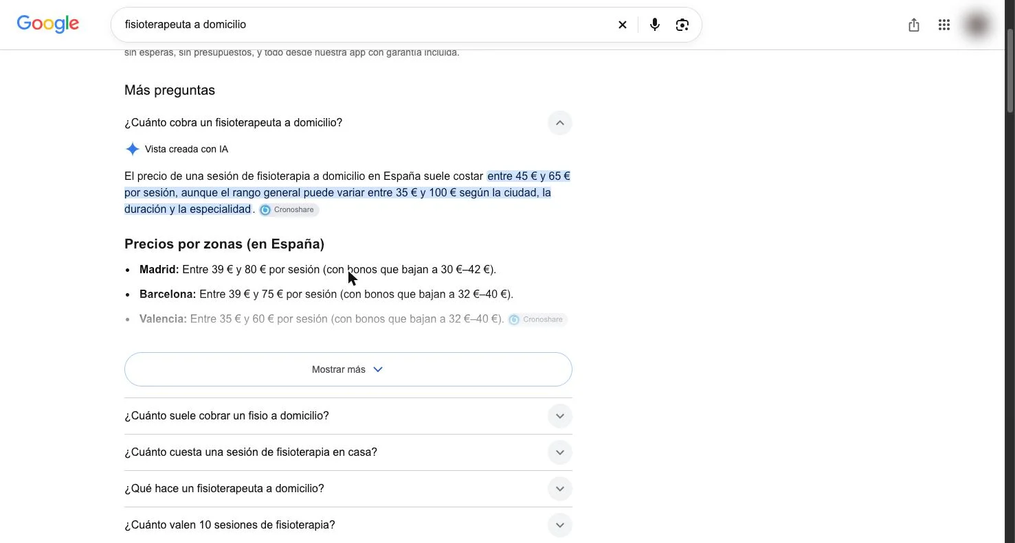 Resultados de Google con el recuadro Más preguntas desplegado en una de las preguntas